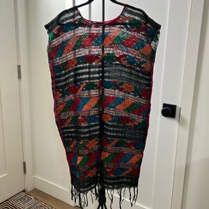 Hand woven textile dress flowers colorful Tunic dress one size Rare vintage